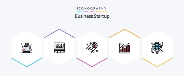 Business Startup Filledline Icon Pack Including Bulb Chart Chart Business — Διανυσματικό Αρχείο