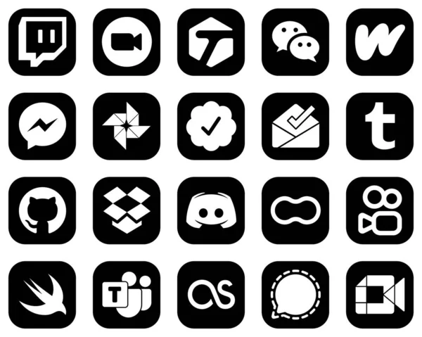 Clean White Social Media Icons Black Background Github Inbox Wattpad — Archivo Imágenes Vectoriales