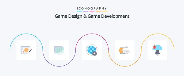 Game Design Game Development Flat Icon Pack Including Game Character — Vector de stock