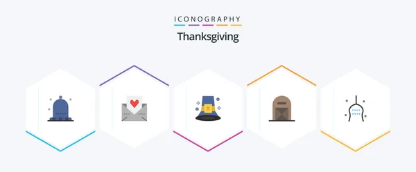Thanks Giving Flat Icon Pack Including Pilgrim Barn Thanksgiving Agriculture — Image vectorielle