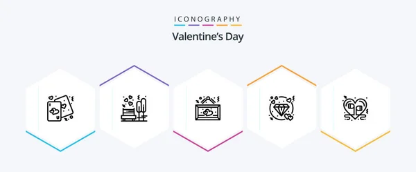 Valentines Day Line Icon Pack Including Love Diamond Park Romantic — Stock Vector