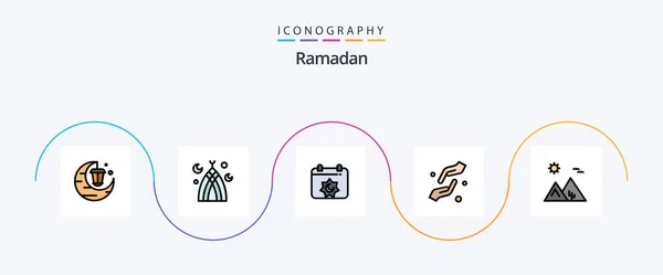 Ramadan Line Filled Flat Icon Pack Including Arabia Help Calendar — Vector de stock