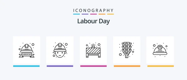 Labour Day Line Icon Pack Including Tool Hoe Print Hard — Vector de stock