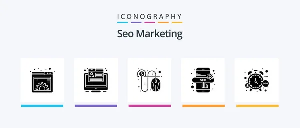 Seo Marketing Glyph Icon Pack Including Stop Management Web Seo — Stockvector