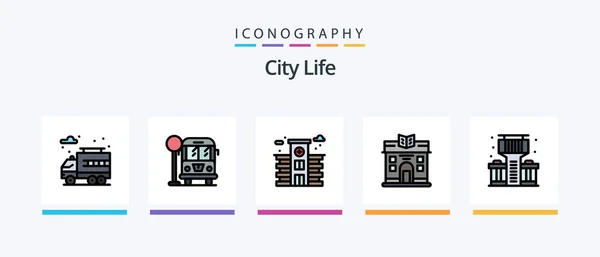 City Life Line Filled Icon Pack Including Building Life Life — Stock vektor