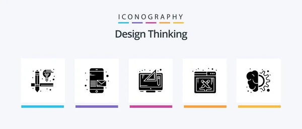 Design Thinking Glyph Icon Pack Including Design Work Design Software — Wektor stockowy
