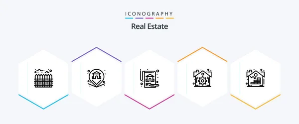 Real Estate Line Icon Pack Including Asset Property Insurance Estate — Archivo Imágenes Vectoriales