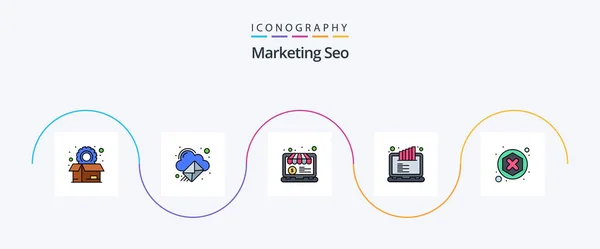 Marketing Seo Line Filled Flat Icon Pack Including Blocker Graph — 스톡 벡터