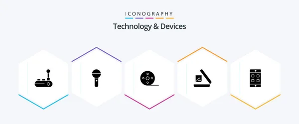 Devices Glyph Icon Pack Including Cell Picture Sound Gallery Reel — Image vectorielle