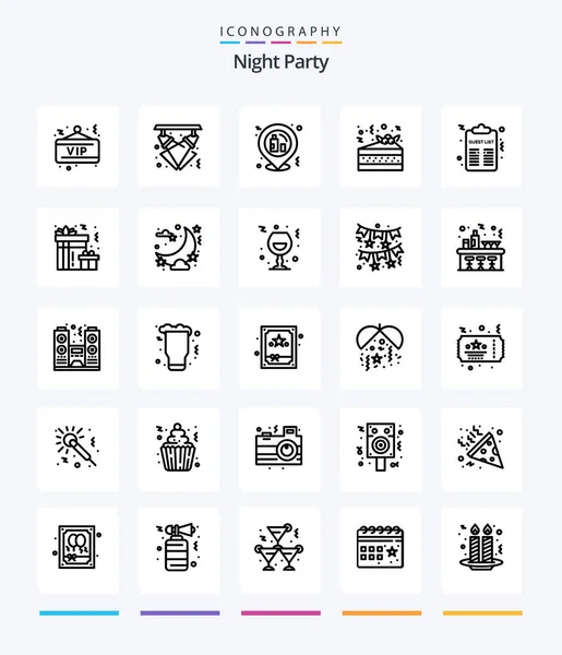 Creative Night Party Outline Icon Pack Night Pizza Night Party — Stok Vektör