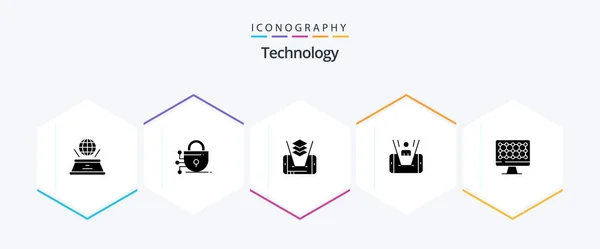 Technology Glyph Icon Pack Including Technology Cell Computer Man — Stok Vektör