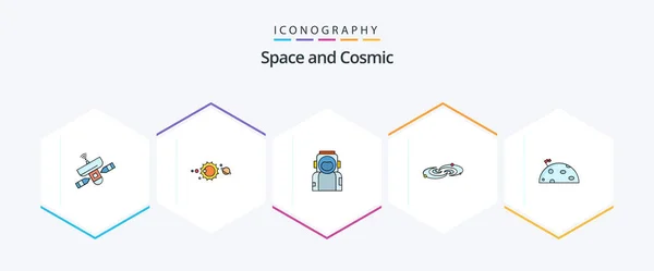 Space Filledline Icon Pack Including Space Helmet Universe Spaceman Astronaut — Vector de stock