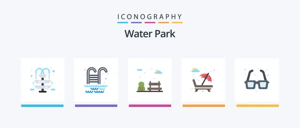 Water Park Flat Icon Pack Including Romance Fountain Garden Glasses — Stock vektor