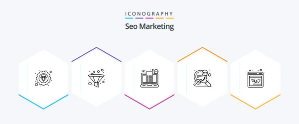 Seo Marketing Line Icon Pack Including Growth Arrow Receipt Speech — Stok Vektör