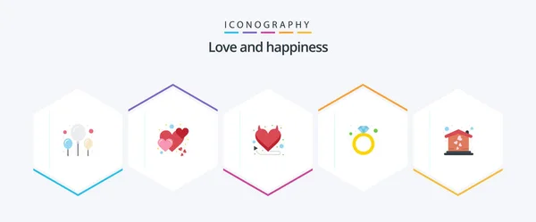 Love Flat Icon Pack Including Love Heart Home Ring — Vector de stock