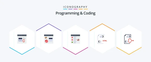 Programming Coding Flat Icon Pack Including Development Coding Development List — Stock Vector