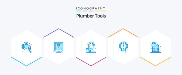 Plumber Blue Icon Pack Including Mechanical Plumbing Bathroom Plumber Gauge — Vector de stock