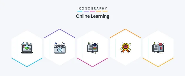 Online Learning Filledline Icon Pack Including Computer Offer Time Free — Vector de stock