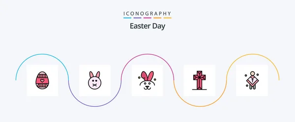 Easter Line Filled Flat Icon Pack Including Preacher Christian Man — Stockový vektor