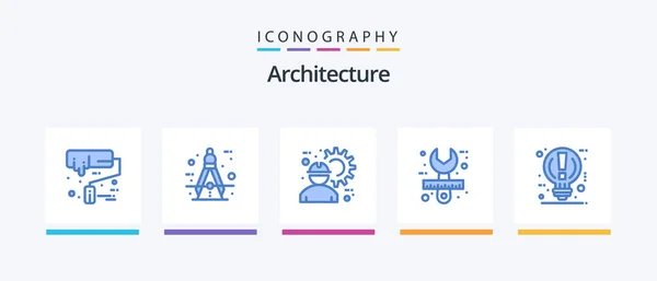 Архитектура Blue Icon Pack Включая Канцелярские Принадлежности Творческий Инструмент Архитектор — стоковый вектор