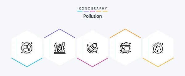 Pollution Line Icon Pack Including Waste Plastic Pollution Trash — 图库矢量图片