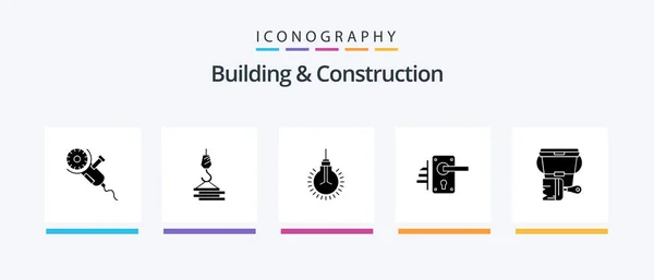 Building Construction Glyph Icon Pack Including Handle Lock Harbor Suggestion — Vetor de Stock