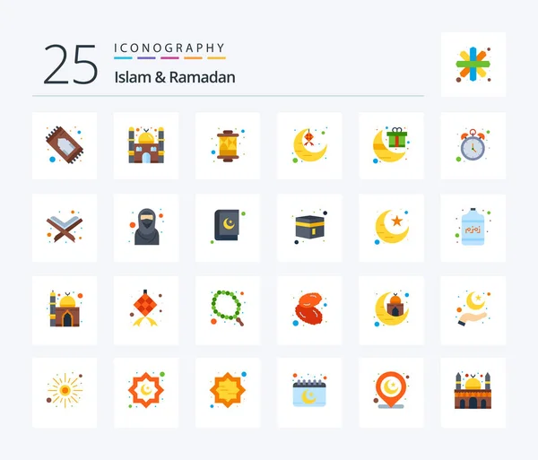 Islam Ramadan Flat Color Icon Pack Including Gift Ribbon Culture — Image vectorielle