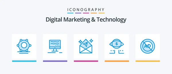 Digital Marketing Technology Blue Icon Pack Including Advertising Block Mail — Stok Vektör