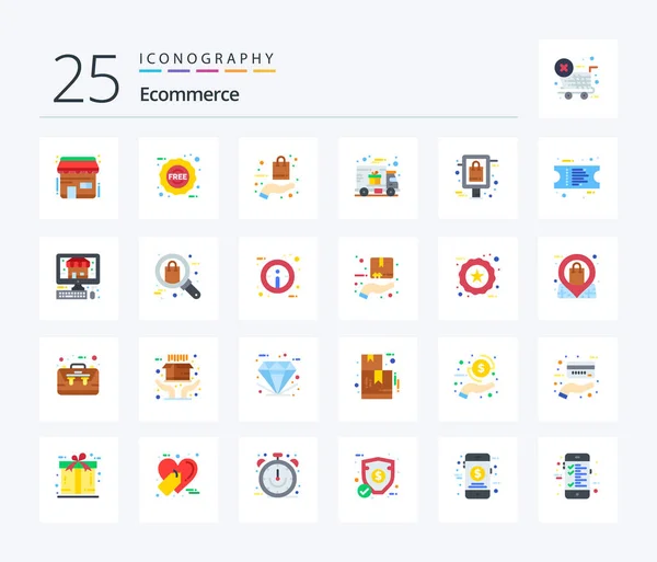 Ecommerce Flat Color Icon Pack Including Shopping Shipping Bag Gift — Stockvector