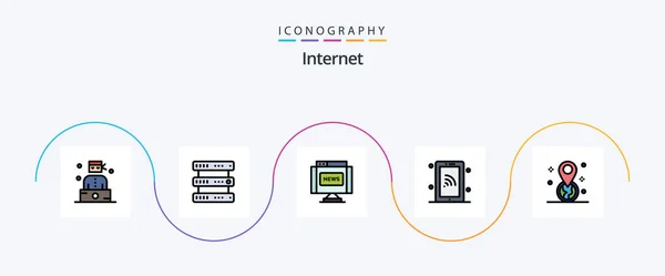 Internet Line Filled Flat Icon Pack Including Gps Wifi Communications — Stock vektor