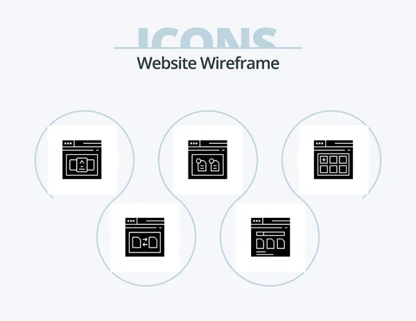 Website Wireframe Glyph Icon Pack Icon Design File Browser Website — Stockvector