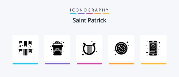 Saint Patrick Glyph Icon Pack Including Mobile Clover Harp Patrick — Stok Vektör