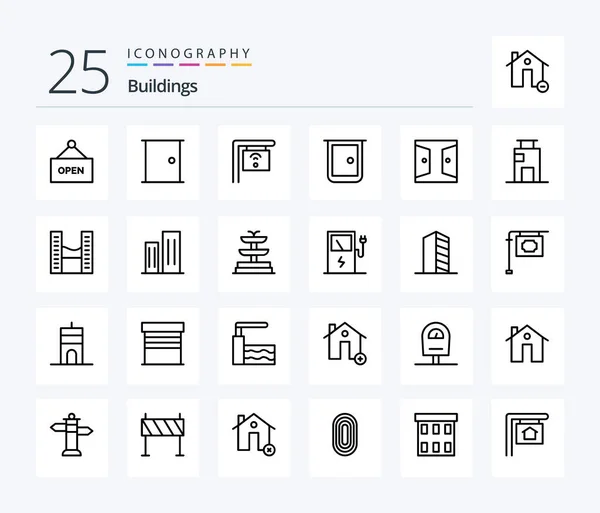 Buildings Line Icon Pack Including Building Home Gate Cafe Home — Archivo Imágenes Vectoriales