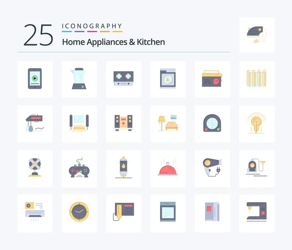 Home Appliances Kitchen Flat Color Icon Pack Including Music Robbot — Archivo Imágenes Vectoriales