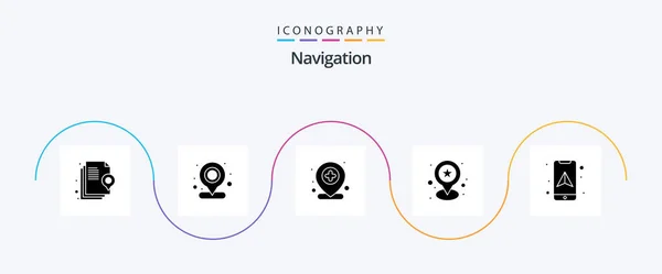 Navigation Glyph Icon Pack Including Mobile Gps Add Marker Favorite — Stockvektor