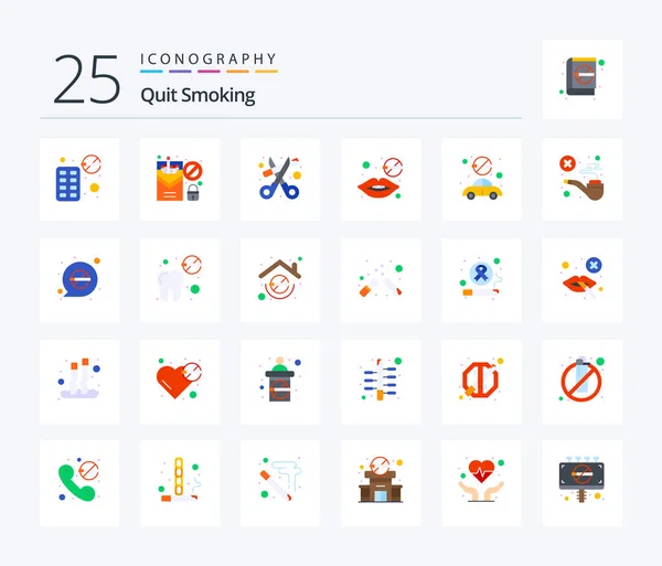 Quit Smoking Flat Color Icon Pack Including Women Tobacco Smoking — Vector de stock