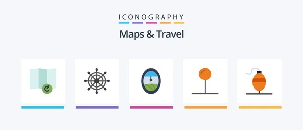 Maps Travel Flat Icon Pack Including Coordinate Fish Creative Icons — Stockvector