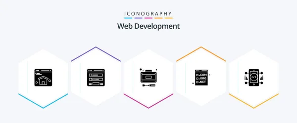 Web Development Glyph Icon Pack Including Coding Development Development Com — Stockvector