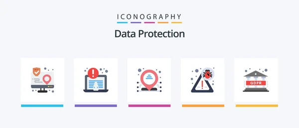 Data Protection Flat Icon Pack Including Gdpr Address Data Security — Vetor de Stock