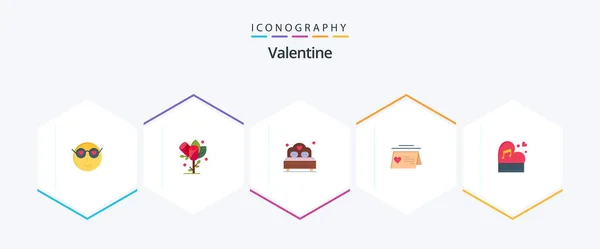 Valentine Flat Icon Pack Including Bed Day Love Valentines Wedding — Stockvector