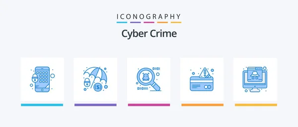 Cyber Crime Blue Icon Pack Including Hacker Cyber Crime Payment — Stockvector