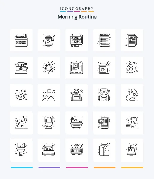Creative Morning Routine Outline Icon Pack News Wish Hot Schedule — Stockvektor