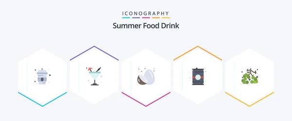 Summer Food Drink Flat Icon Pack Including Summer Summer Fruit — Stok Vektör