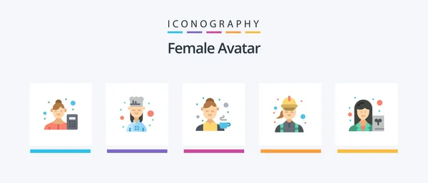 Female Avatar Flat Icon Pack Including Female Electrician Female Cook — Vetor de Stock