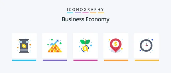 Economy Flat Icon Pack Including Economy Pin Pyramid Location Investment — 图库矢量图片