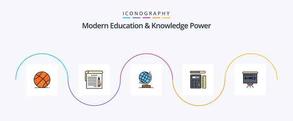 Modern Education Knowledge Power Line Filled Flat Icon Pack Including — 图库矢量图片