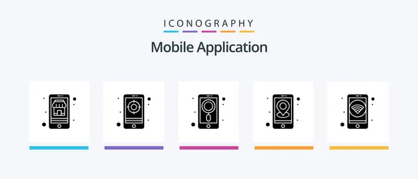 Mobile Application Glyph Icon Pack Including Mobile Navigation App Location — Stok Vektör