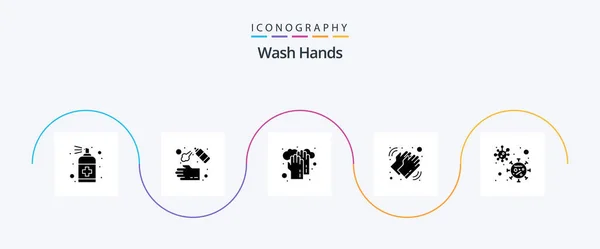 Wash Hands Glyph Icon Pack Including Dry Medical Soap Hands — Stok Vektör