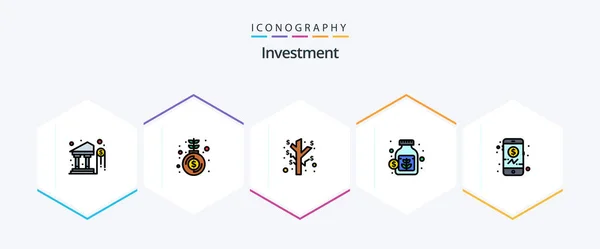 Investment Filledline Icon Pack Including Mobile Banking Earnings Savings Jar — Image vectorielle