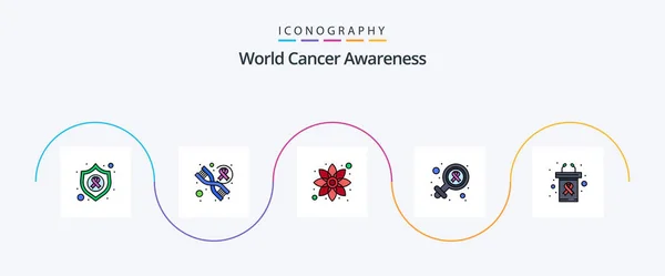 World Cancer Awareness Line Filled Flat Icon Pack Including Rostrum — Image vectorielle